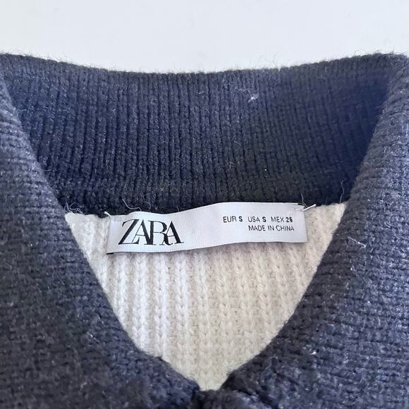 Zara Black White Ribbed Knit Collared Button Front Colorblock Cardigan Sweater S - Picture 7 of 10